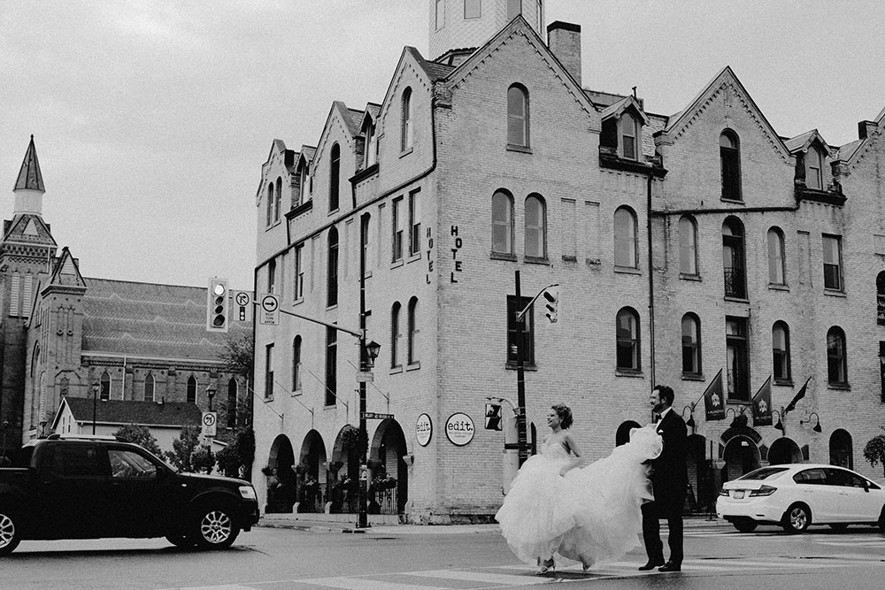 Paris Ontario Wedding bride and groom walk candidly