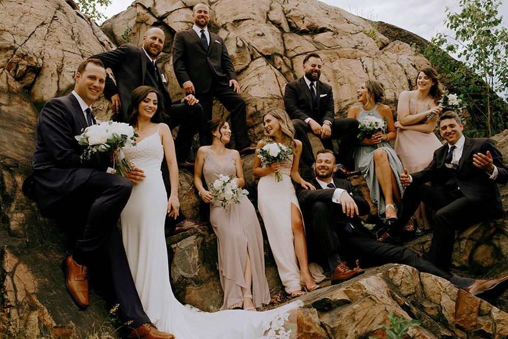 sudbury bridal party laughing candidly