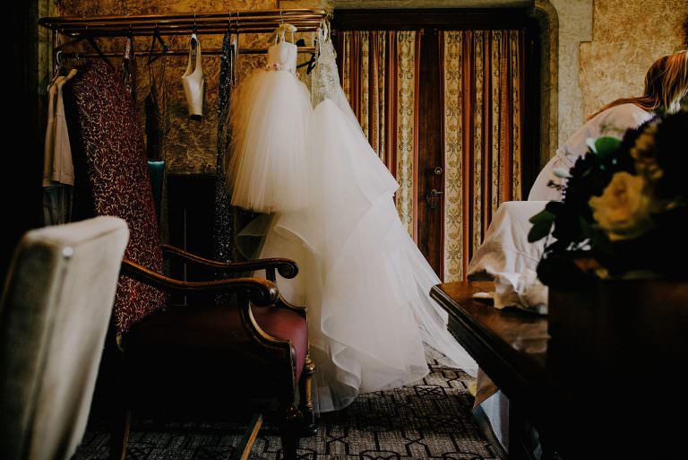 Banff Alberta wedding photography detail of bridal gown at the fairmont Banff springs