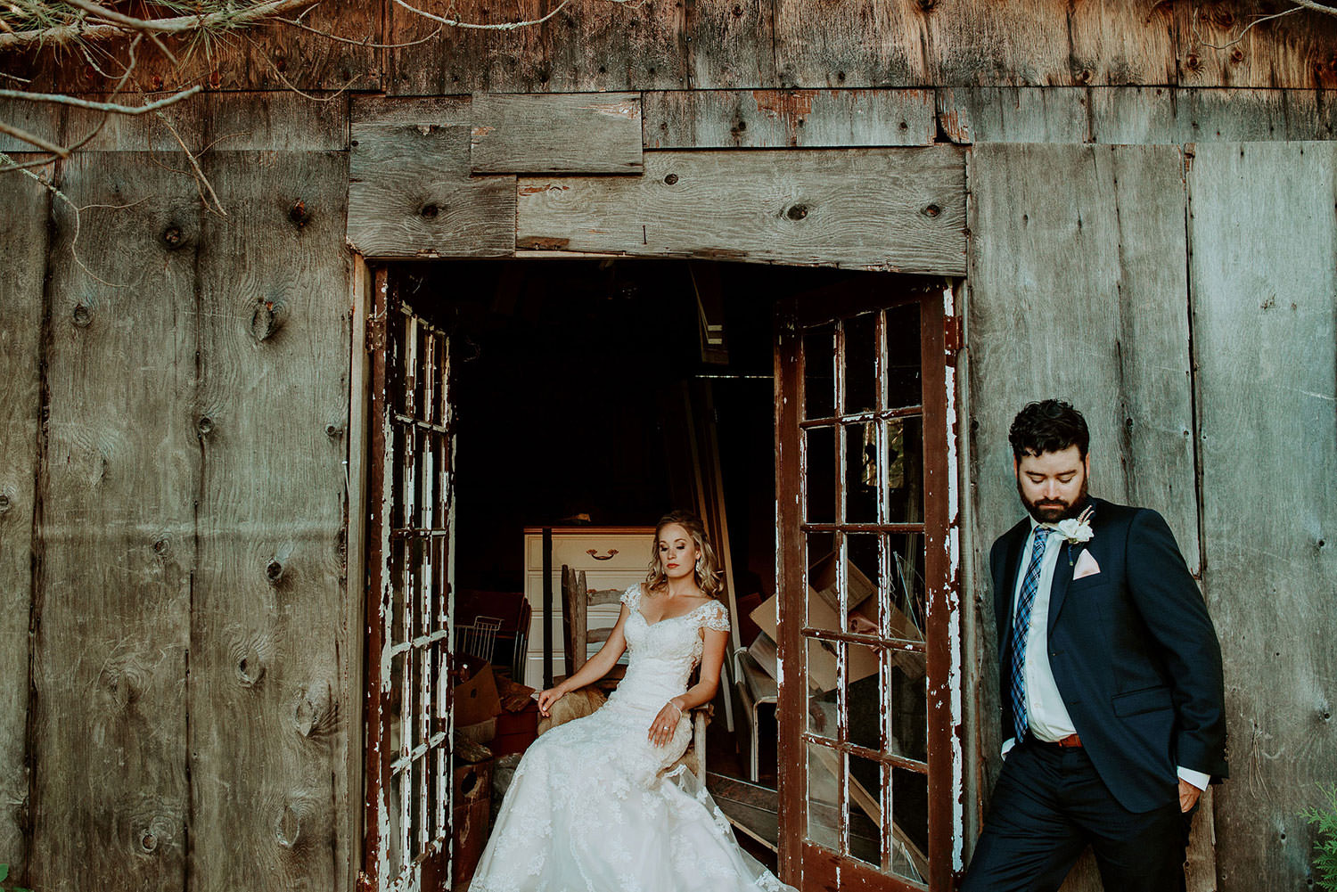 Sudbury Ontario wedding photography of couple in old building on farm in sudbury Ontario