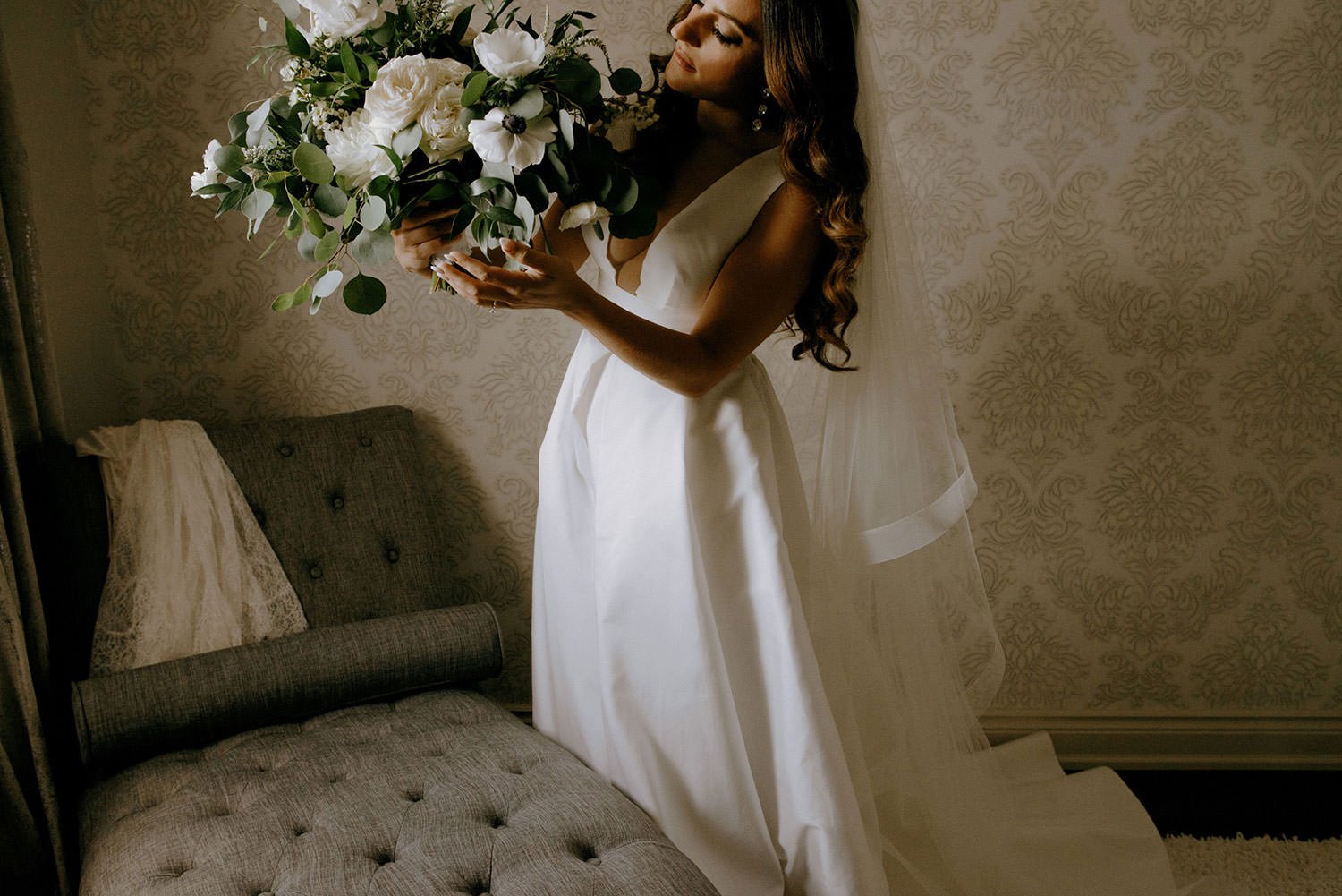 vaughan Ontario wedding photography of bride holding her bouquet alone