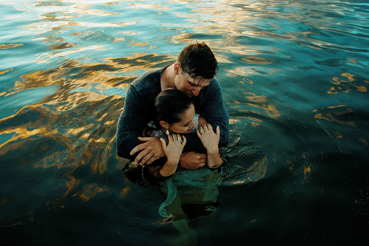 Sudbury Ontario Couple photography of Couple embracing in the water