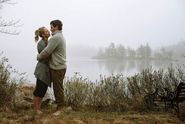 kukagami lake engagement photography couple embracing by the lake