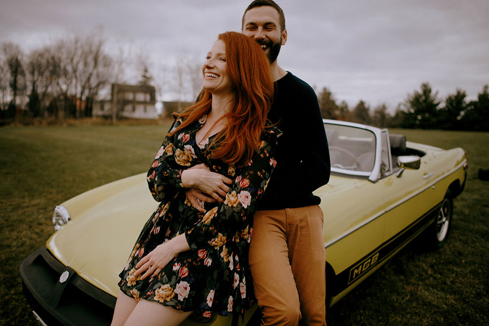 Fairbanks Ontario engagement photography of couple laughing candidly together