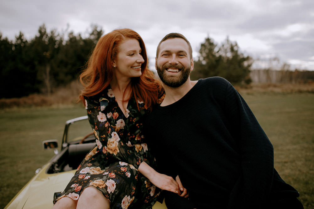 Fairbanks Ontario engagement photography of couple laughing candidly together