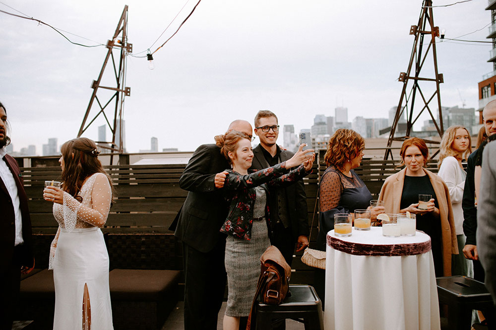 The Burroughes Toronto Wedding Cocktail hour on roof with guests