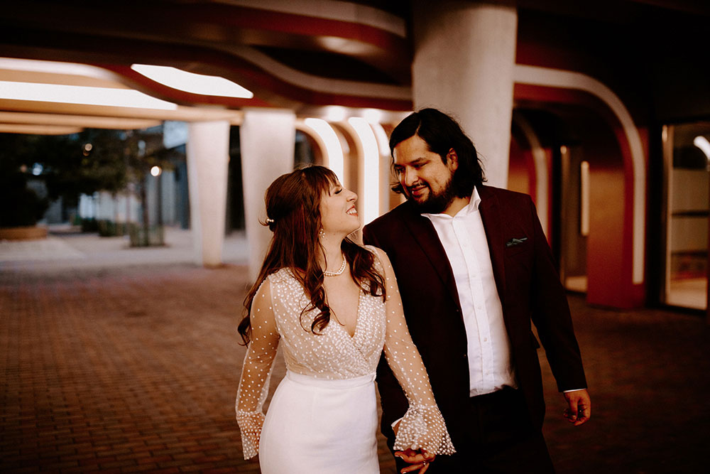 The Burroughes Toronto Wedding Couple candidly run around the streets of Toronto