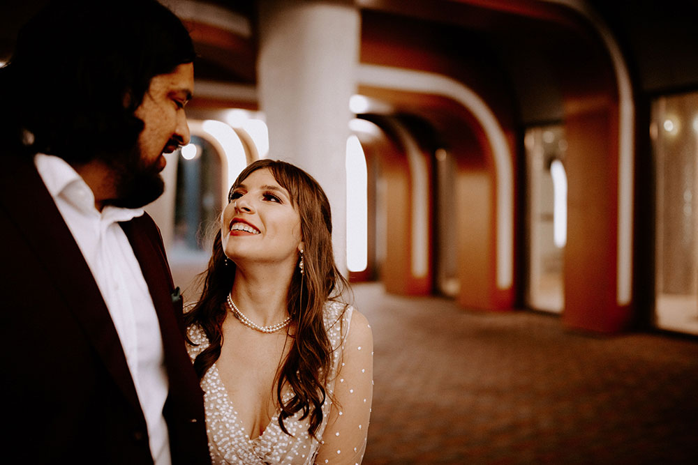 The Burroughes Toronto Wedding Couple candidly run around the streets of Toronto