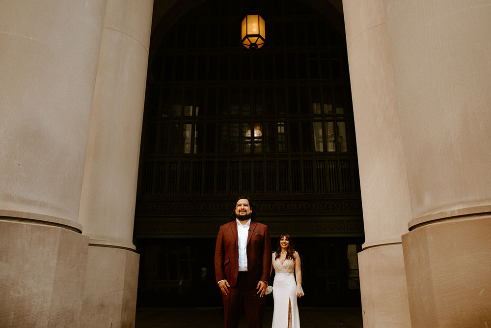 The Burroughes Toronto Wedding groom waits for his bride to reveal herself at Union Station Toronto