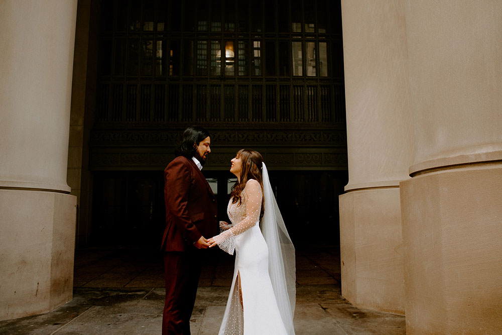 The Burroughes Toronto Wedding Bride and Groom see each other for the first time at Union station