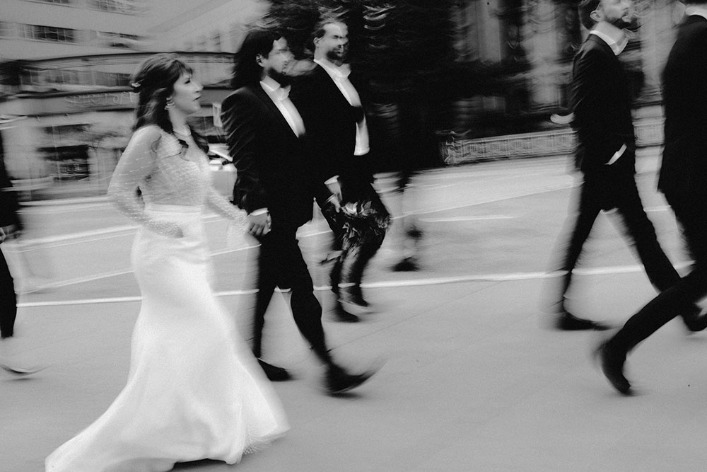 The Burroughes Toronto Wedding  Wedding party walks around downtown Toronto