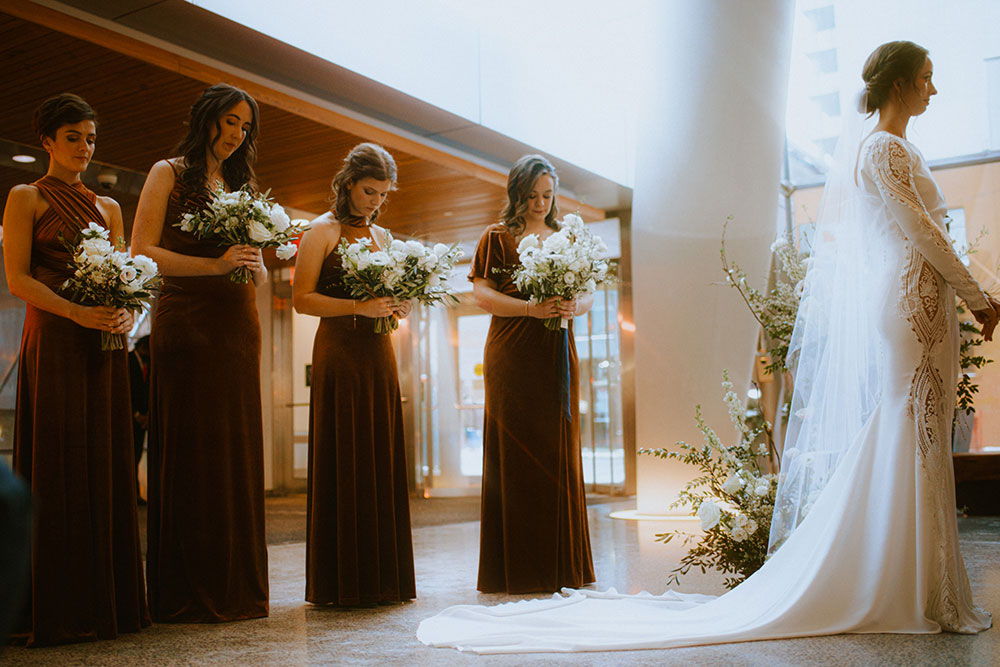 Ricarda's Atrium Toronto Wedding bride & groom stand at alter 