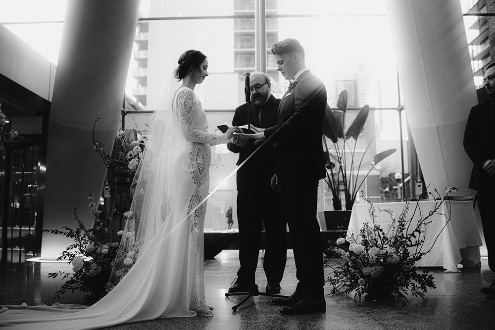 Ricarda's Atrium Toronto Wedding bride & groom stand at alter 