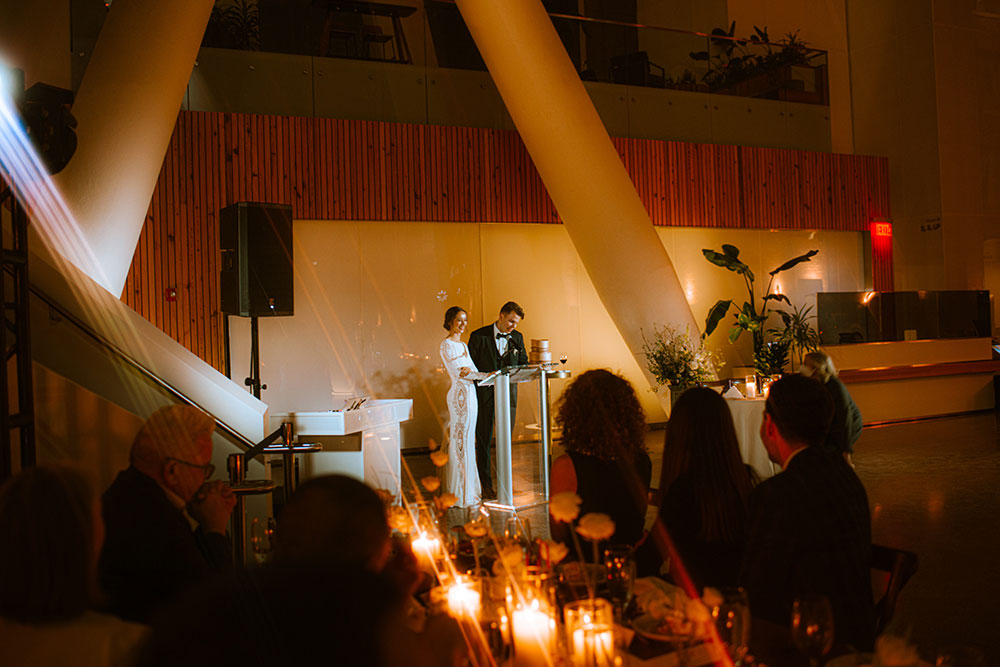 Ricarda's Atrium Toronto Wedding bride & groom give speech