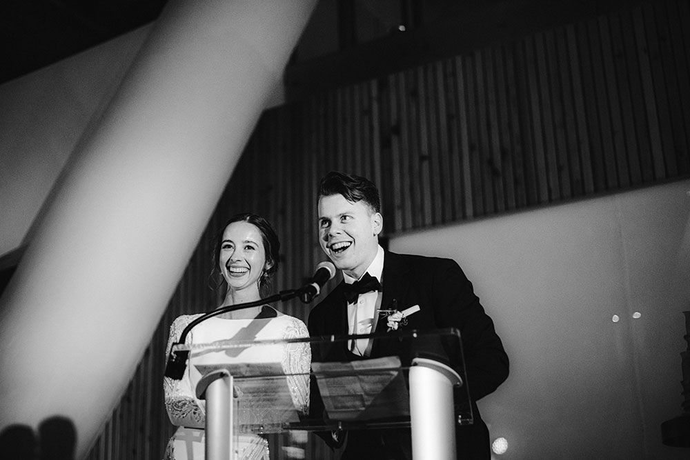 Ricarda's Atrium Toronto Wedding bride & groom give speech