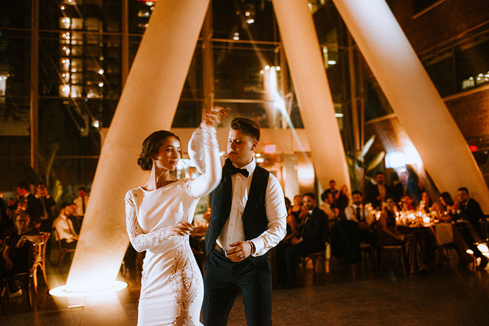 Ricarda's Atrium Toronto Wedding bride & groom share first dance