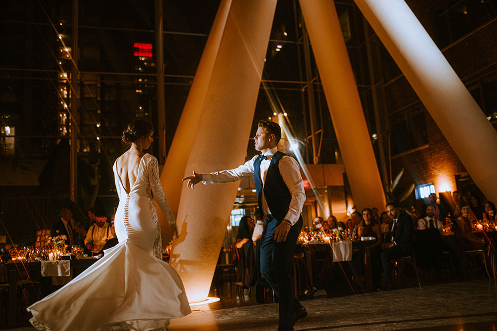 Ricarda's Atrium Toronto Wedding bride & groom share first dance