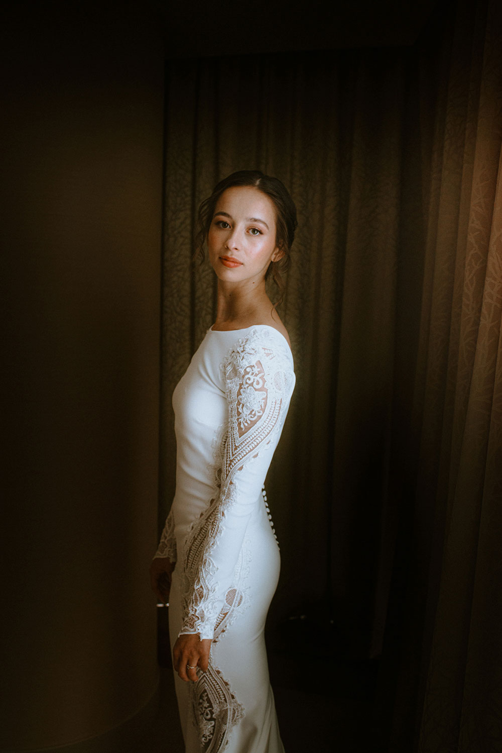 Shangri-La Hotel Toronto Wedding bride stares to camera lens