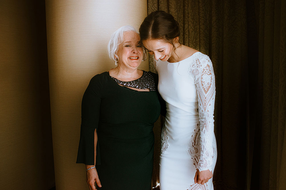 Shangri-La Hotel Toronto Wedding mother of bride cries with daughter before her big day