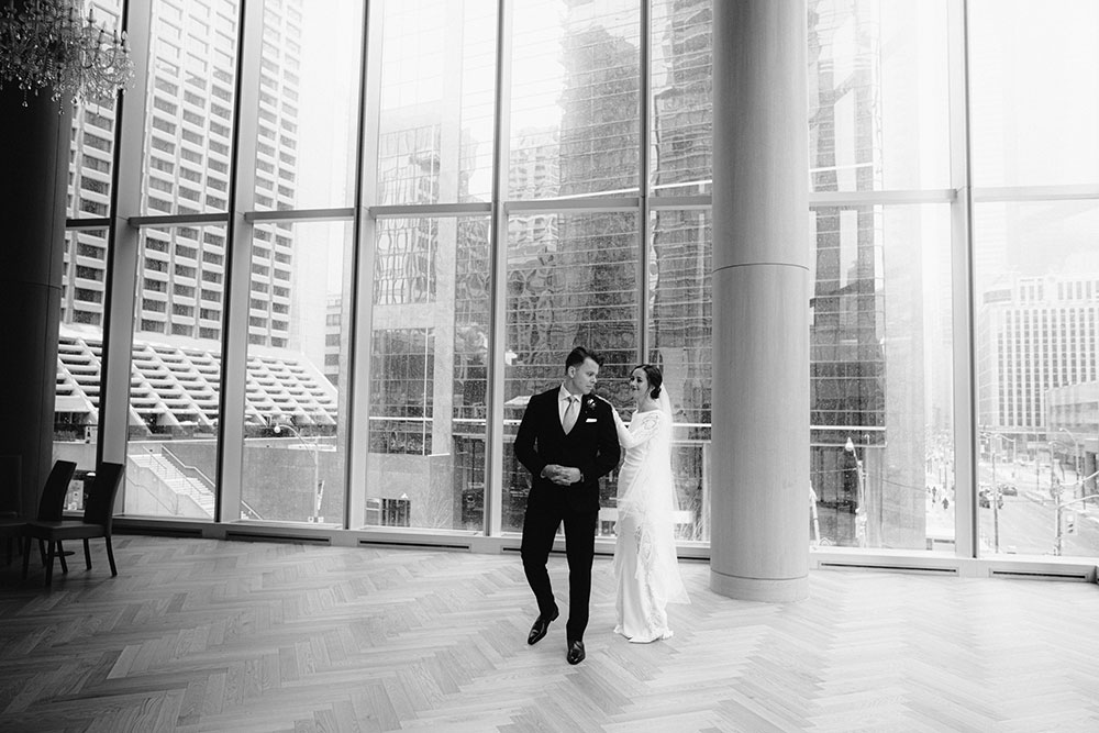 Shangri-La Hotel Toronto Wedding bride & groom take a moment before the reveal