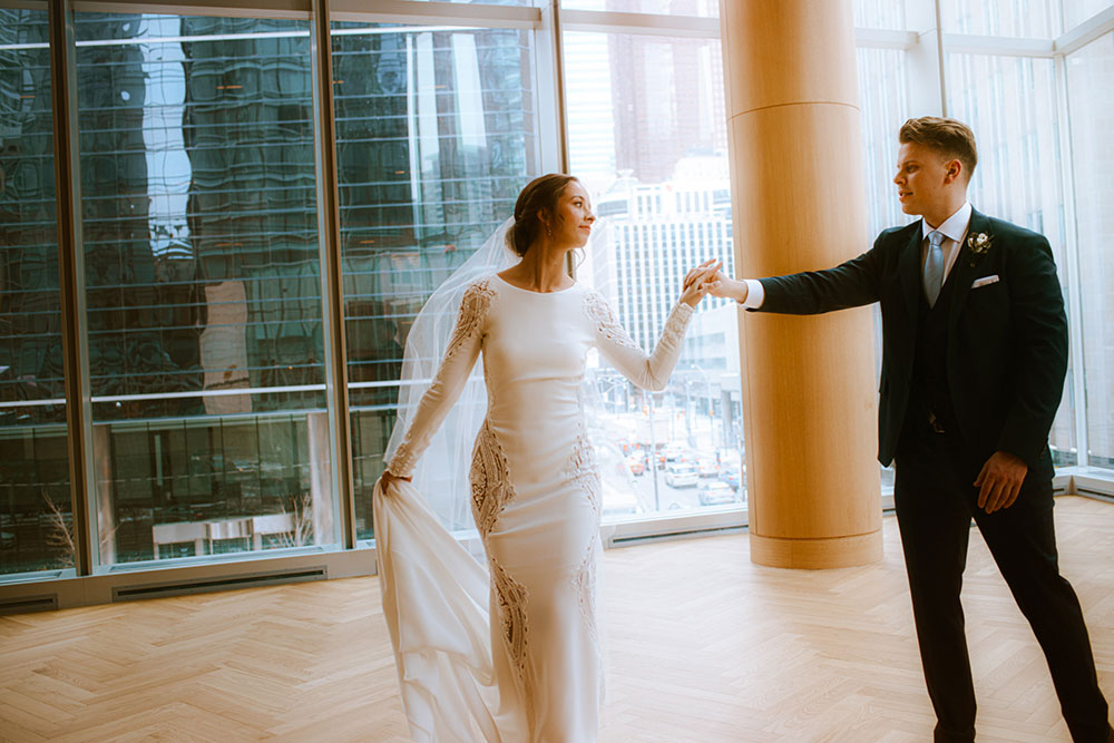 Shangri-La Hotel Toronto Wedding bride & groom dance in museum room