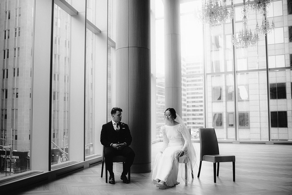 Shangri-La Hotel Toronto Wedding bride & groom dance in museum room