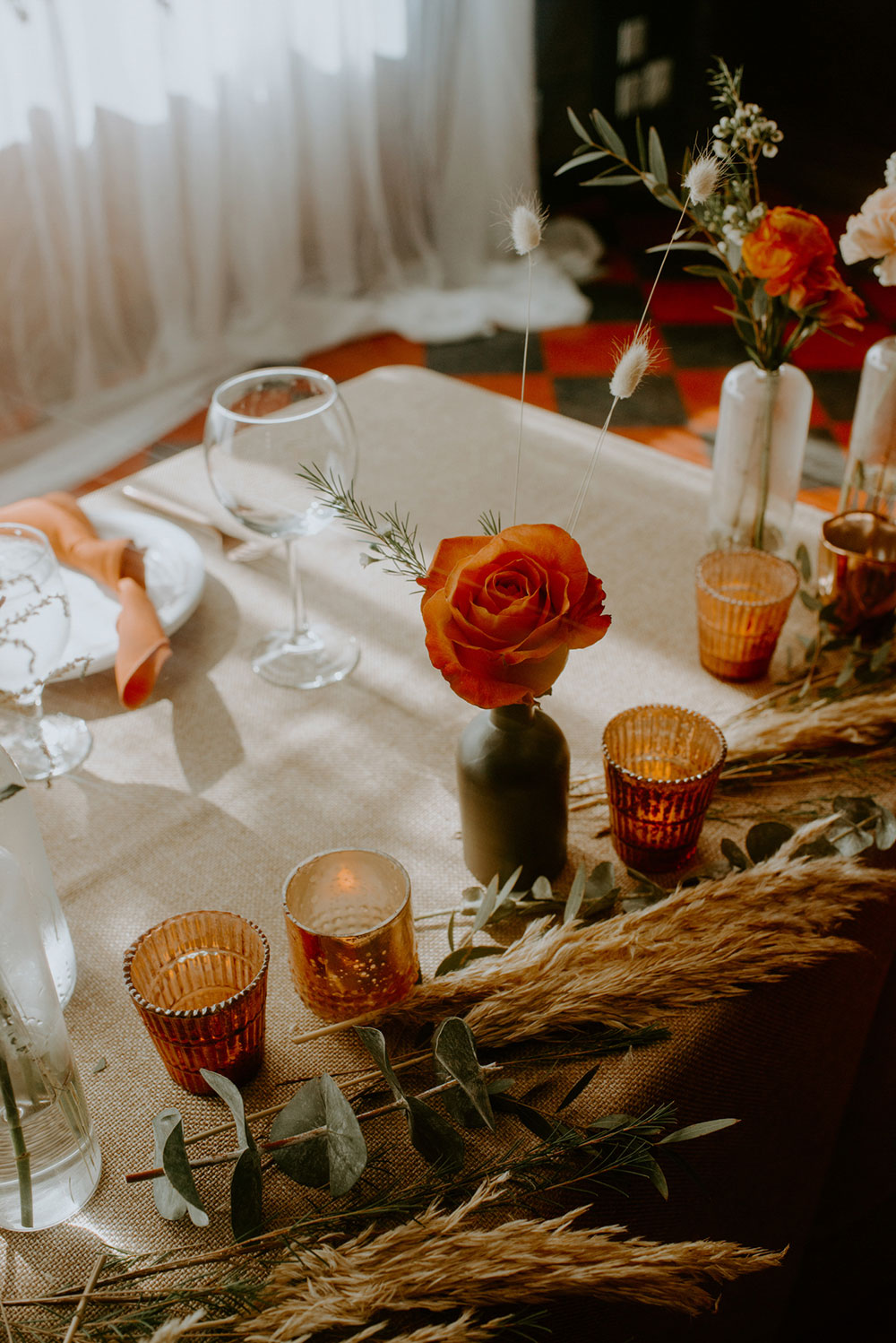 table setting at Respect is Burning Kitchen for a wedding by Inspire design studio