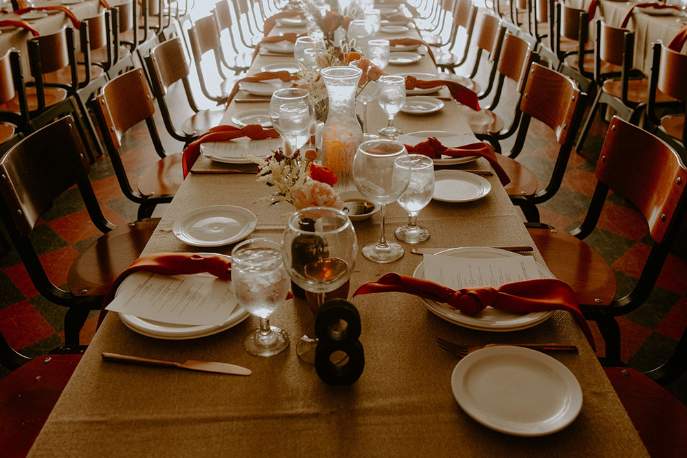 table setting at Respect is Burning Kitchen for a wedding by Inspire design studio