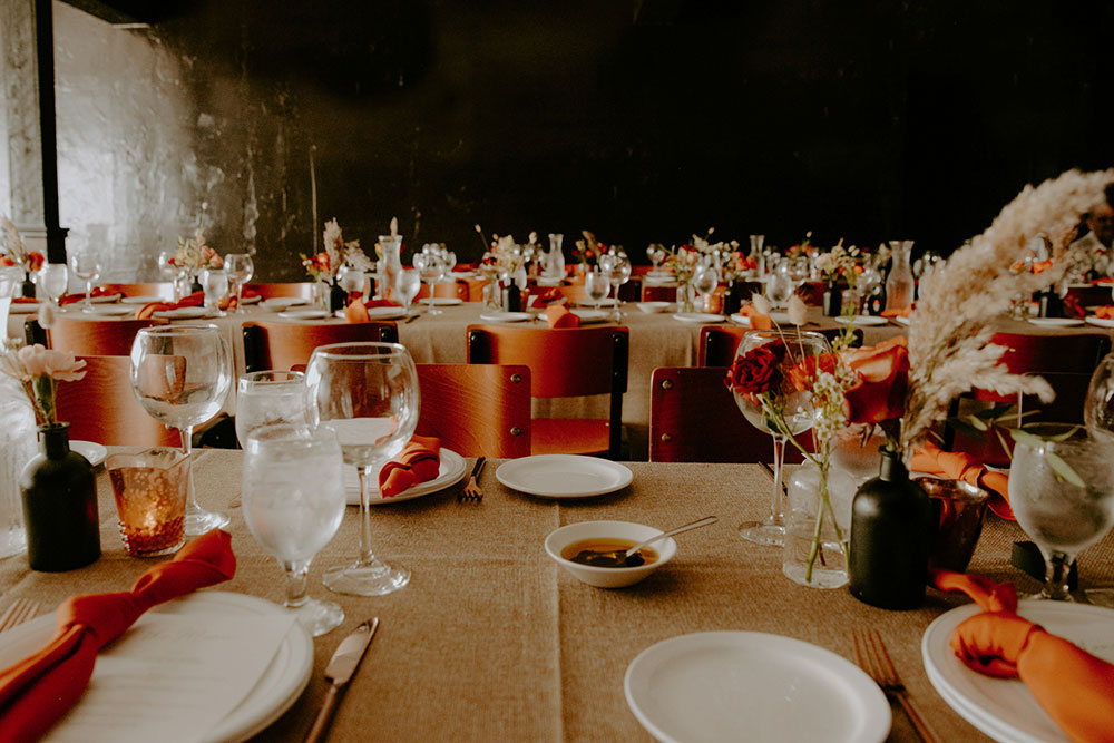 table setting at Respect is Burning Kitchen for a wedding by Inspire design studio