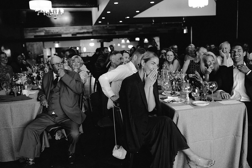 guests get emotional during wedding speeches at Respect is Burning Kitchen 