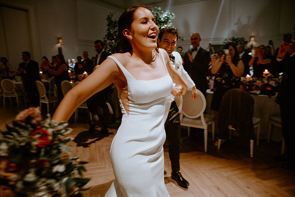 bride enters her reception at the Arlington Estate wedding