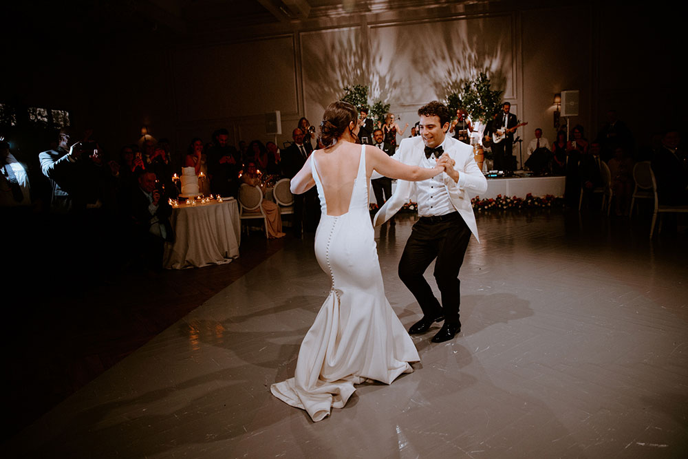 newlyweds boogie at their wedding at  the Arlington Estate wedding