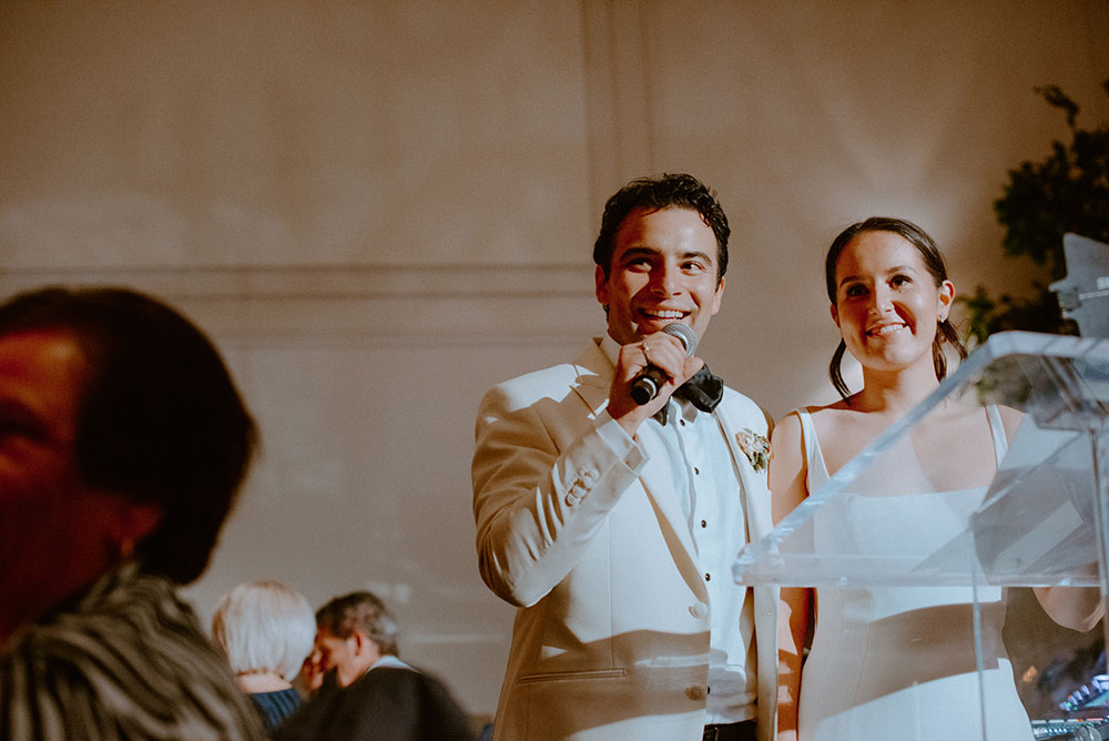 couple gives speech during their Arlington Estate wedding