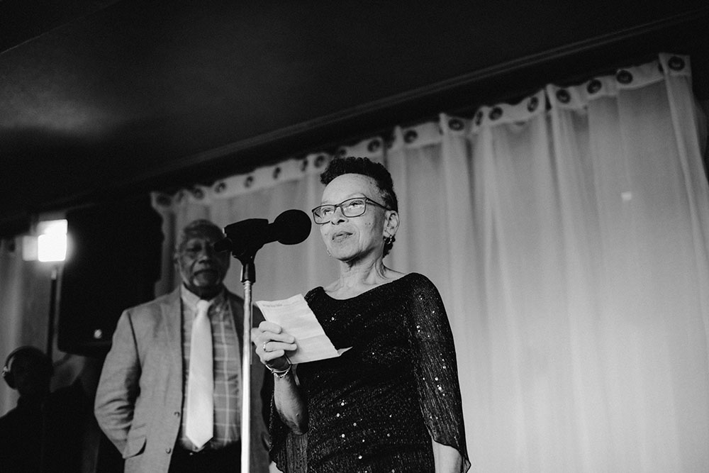 mother of groom gives a speech at this Bayview Golf Wedding