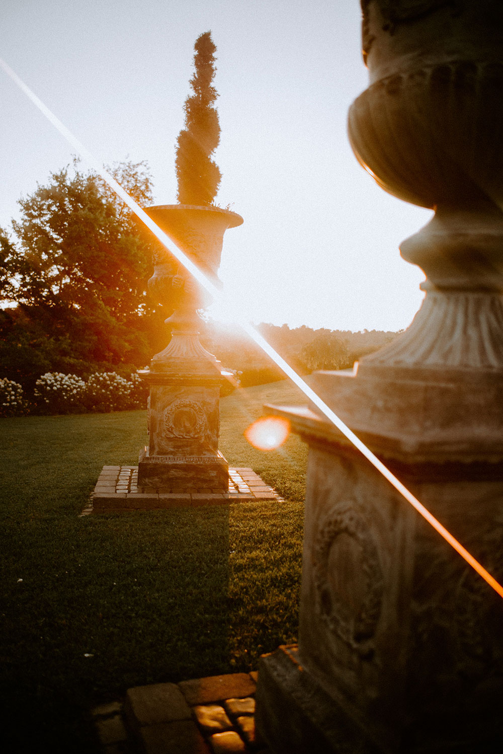 the grounds at sunset at the Catana Estate