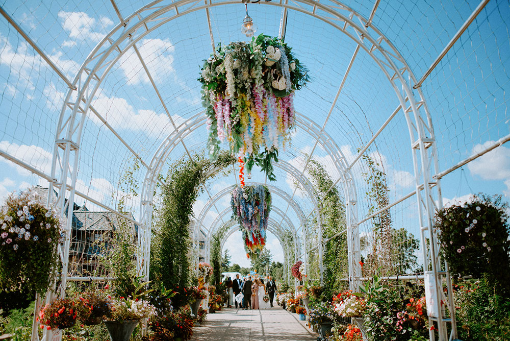 grand entrance covered in florals at the Catana Estate