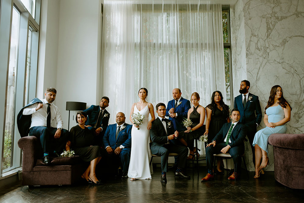 mildred's temple kitchen wedding photography of the wedding party posing for their portrait