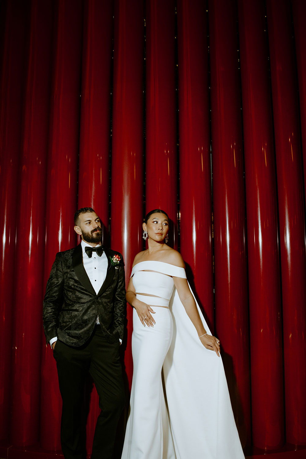 Sassafraz Yorkville Wedding Photography of the bride & groom posing around the lounge & bar at the W hotel 