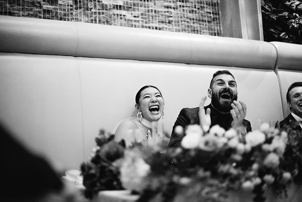 Sassafraz Yorkville Wedding Photography of the wedding couple being candid during the wedding reception