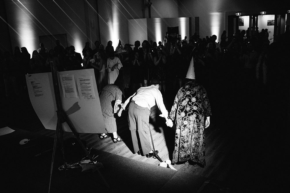 Groom  & friends Bow after performing a surprise a Rock Opera at a Toronto Jewish Wedding
