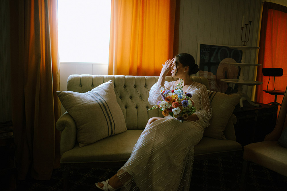 Bride pauses for a moment before her ceremony at this Northridge Inn Wedding