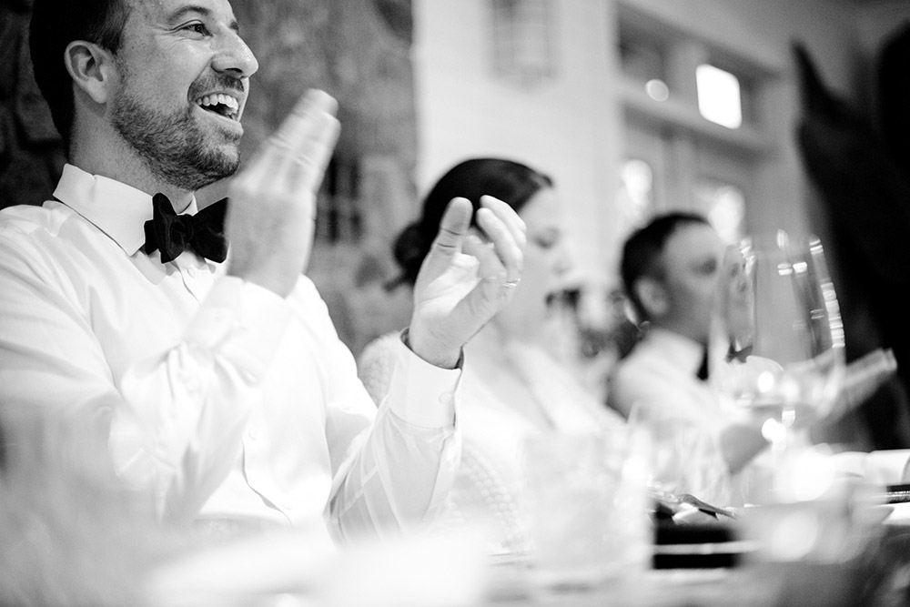 groom claps during speeches at this Northridge Inn Wedding