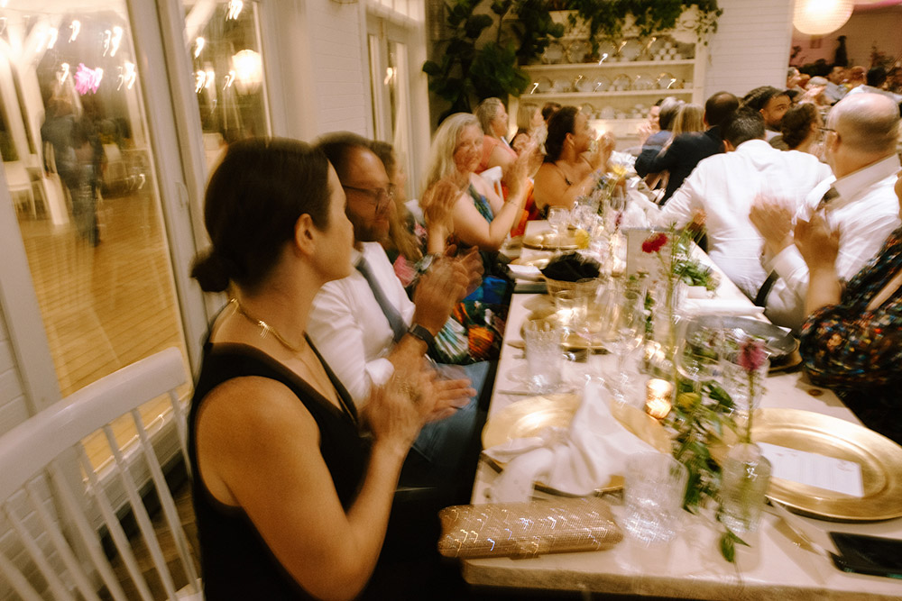 crowd claps for speeches during a Northridge Inn Wedding