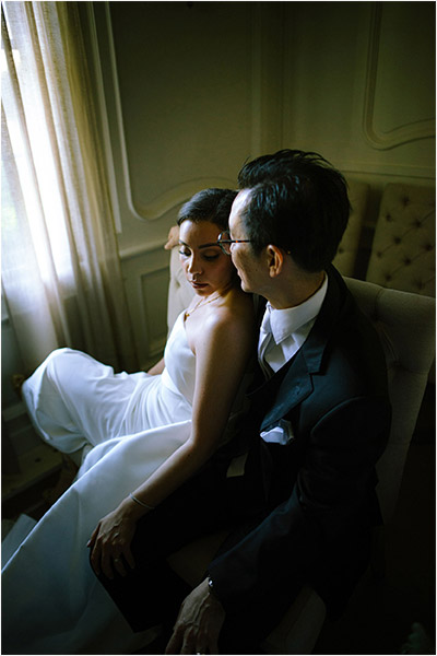 Auberge du Pommier Wedding Photography of a Toronto wedding couple quietly being intimate in a private room after saying their vows in front of their guests