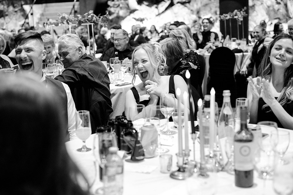 woman laugh dueing speeches at this science north wedding